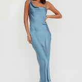 Treats Cowl Back Satin Maxi Dress Steel Blue