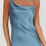 Treats Cowl Back Satin Maxi Dress Steel Blue