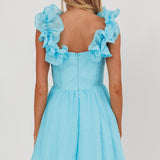 Nivaya Ruffle Neckline Mini Dress Ocean