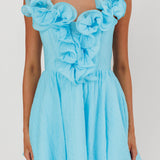 Nivaya Ruffle Neckline Mini Dress Ocean