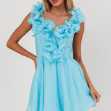 Nivaya Ruffle Neckline Mini Dress Ocean