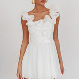 Nivaya Ruffle Neckline Mini Dress White