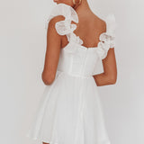 Nivaya Ruffle Neckline Mini Dress White