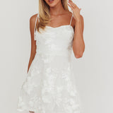 Arc Tied Straps Floral Mini Dress White