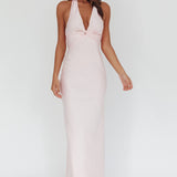 Devotion Twist Bust Halter Maxi Dress Baby Pink