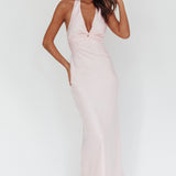 Devotion Twist Bust Halter Maxi Dress Baby Pink