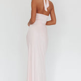 Devotion Twist Bust Halter Maxi Dress Baby Pink