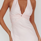 Devotion Twist Bust Halter Maxi Dress Baby Pink