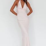 Devotion Twist Bust Halter Maxi Dress Baby Pink