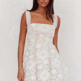 Suns Out Tied Shoulder Embellished Mini Dress White