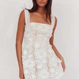 Suns Out Tied Shoulder Embellished Mini Dress White