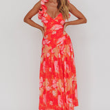 Kinley Ruffle Strap Maxi Dress Floral Orange