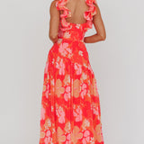 Kinley Ruffle Strap Maxi Dress Floral Orange