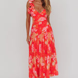 Kinley Ruffle Strap Maxi Dress Floral Orange