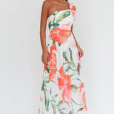 Kinley One-Shoulder Ruffle Maxi Dress Floral Red