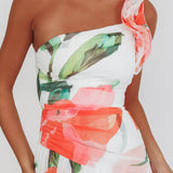 Kinley One-Shoulder Ruffle Maxi Dress Floral Red