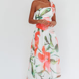Kinley One-Shoulder Ruffle Maxi Dress Floral Red