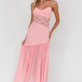 Kinley Sheer Hem Lace Maxi Dress Pink