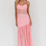 Kinley Sheer Hem Lace Maxi Dress Pink