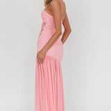 Kinley Sheer Hem Lace Maxi Dress Pink