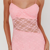 Kinley Sheer Hem Lace Maxi Dress Pink