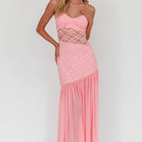 Kinley Sheer Hem Lace Maxi Dress Pink