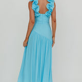 Kinley Ruffle Strap Maxi Dress Blue