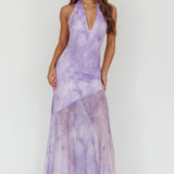 Locket Halterneck Maxi Dress Marbled Lilac