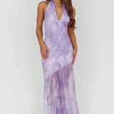 Locket Halterneck Maxi Dress Marbled Lilac