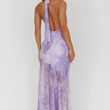 Locket Halterneck Maxi Dress Marbled Lilac