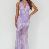 Locket Halterneck Maxi Dress Marbled Lilac