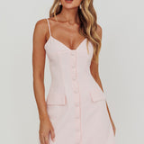 So Good Front Button Mini Dress Ice Pink