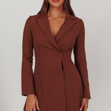 Austria Double Breasted Mini Dress Chocolate