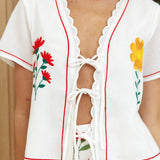 Jubilee Tie Front Top Floral White