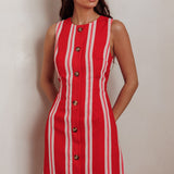 Kalena Faux Placket Mini Dress Stripe Red