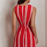 Kalena Faux Placket Mini Dress Stripe Red
