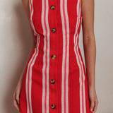 Kalena Faux Placket Mini Dress Stripe Red