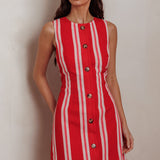 Kalena Faux Placket Mini Dress Stripe Red