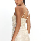 Disco Baby One-Shoulder Sequin Mini Dress Nude
