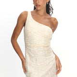 Disco Baby One-Shoulder Sequin Mini Dress Nude