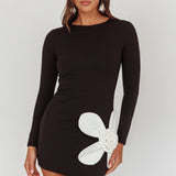 No Competition Oversized Flower Mini Dress Black