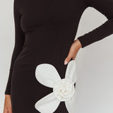 No Competition Oversized Flower Mini Dress Black