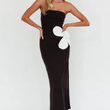No Competition Oversized Flower Maxi Dress Black