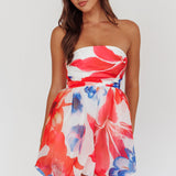Kandi Strapless Bubble Hem Skirt Floral White