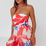 Kandi Strapless Bubble Hem Skirt Floral White