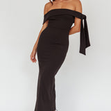 Aurora Sky Off-Shoulder Tie Maxi Dress Black