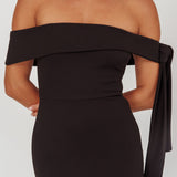 Aurora Sky Off-Shoulder Tie Maxi Dress Black
