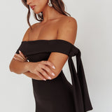 Aurora Sky Off-Shoulder Tie Maxi Dress Black