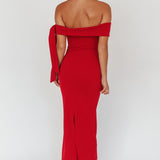Aurora Sky Off-Shoulder Tie Maxi Dress Cherry