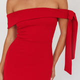 Aurora Sky Off-Shoulder Tie Maxi Dress Cherry